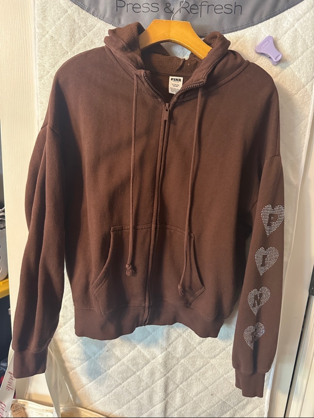 Zip-Up Hoodie and sweatpants set with Rhinestone Hearts